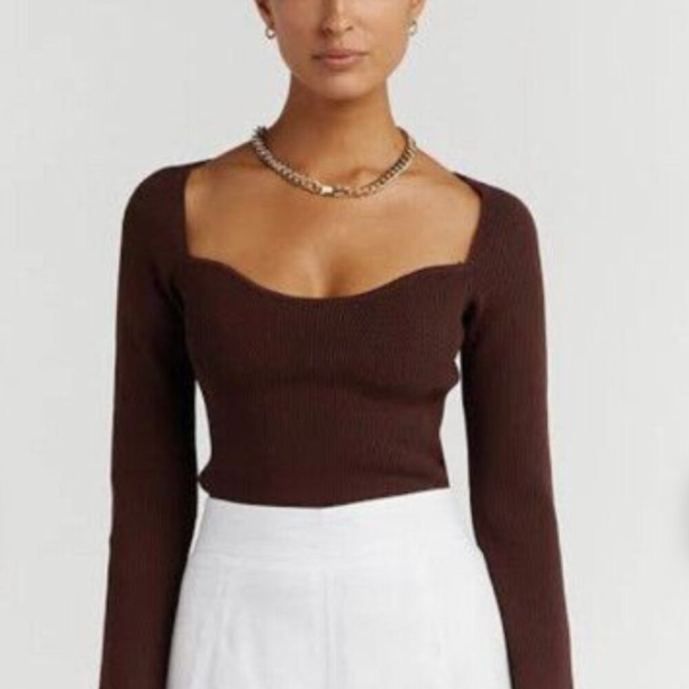 DISSH PACES DARK CHOCOLATE KNIT TOP